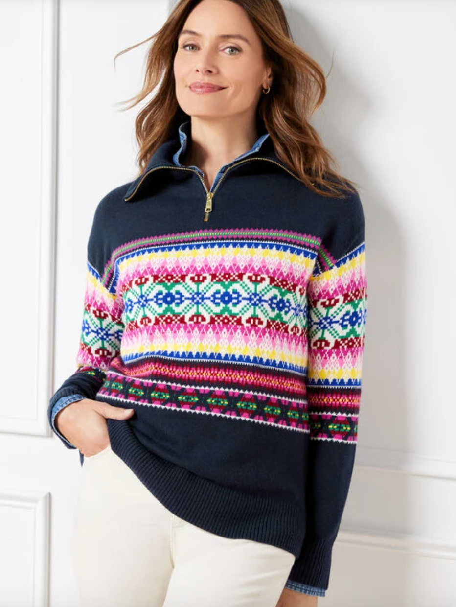 Half zip fair isle sweater