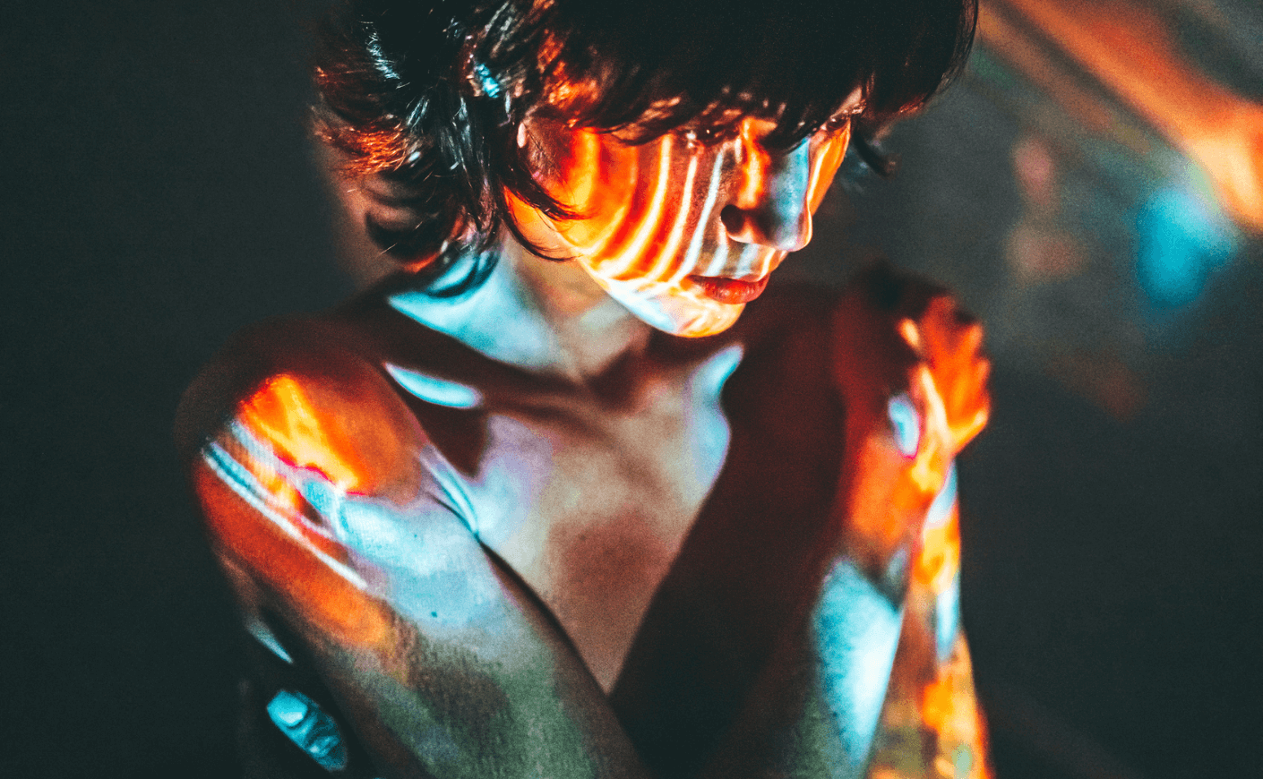 woman with psychedelic lights