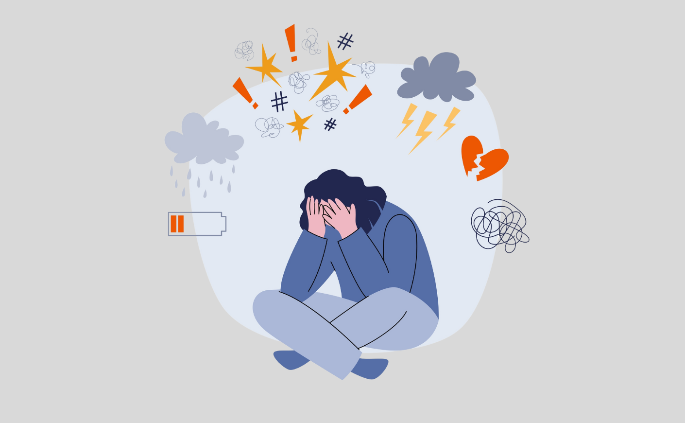 illustration of a woman surrounded by stressful images
