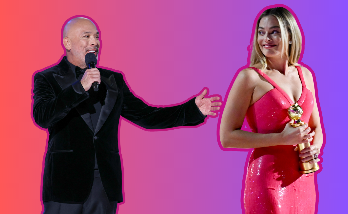 collage of jo koy and margot robbie