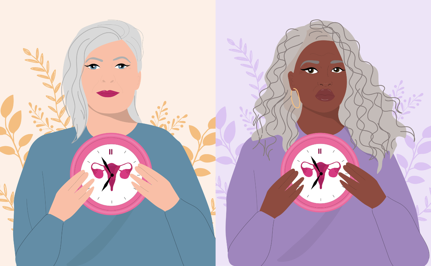 Illustration of women holding clocks