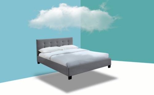 bed raised above the ground with a cloud