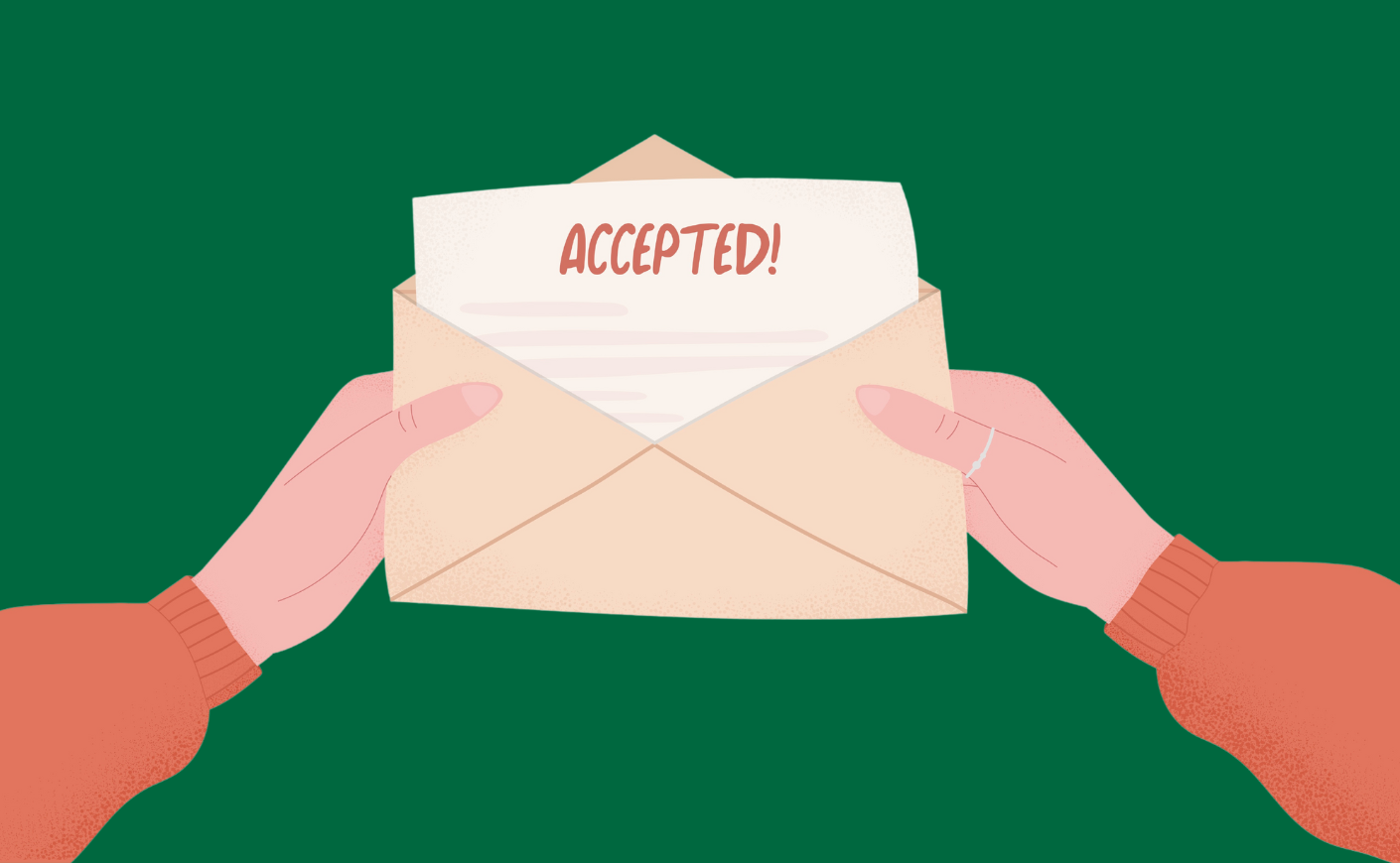 illustration of hands holding an acceptance letter