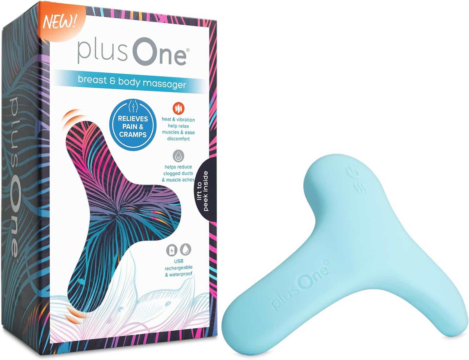 plusOne Breast & Body Massager - Breast Massager Device to Aid in Lactation and Duct-Clogging Prevention Plus Full Body Massaging - Hands-Free with 5...