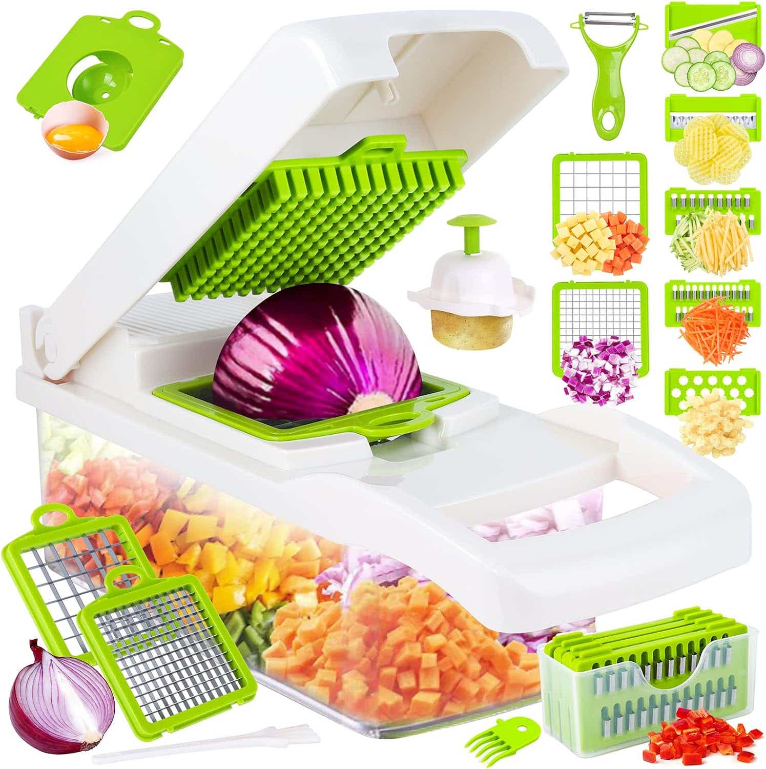 Vegetable Chopper, Pro Onion Chopper, 14 in 1Multifunctional Food Chopper, Vegetable Slicer Dicer Cutter,Veggie Chopper With 8 Blades,Carrot and Garlic...