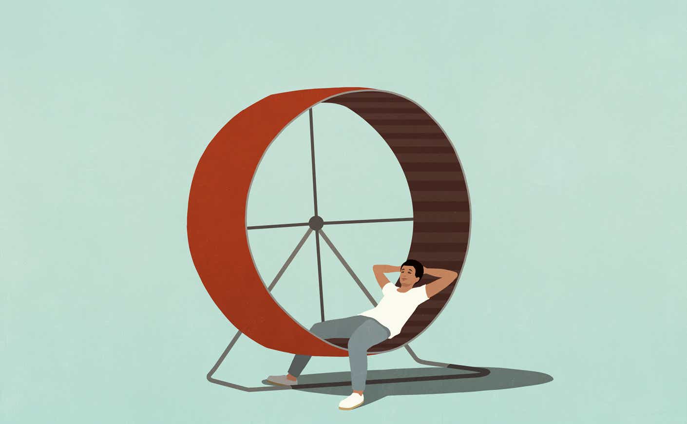 man relaxing on a hamster wheel