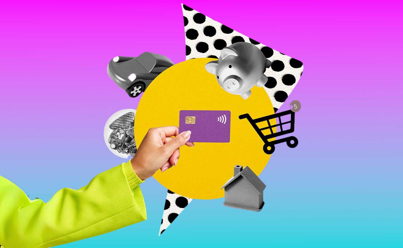 woman with a credit card and shopping images