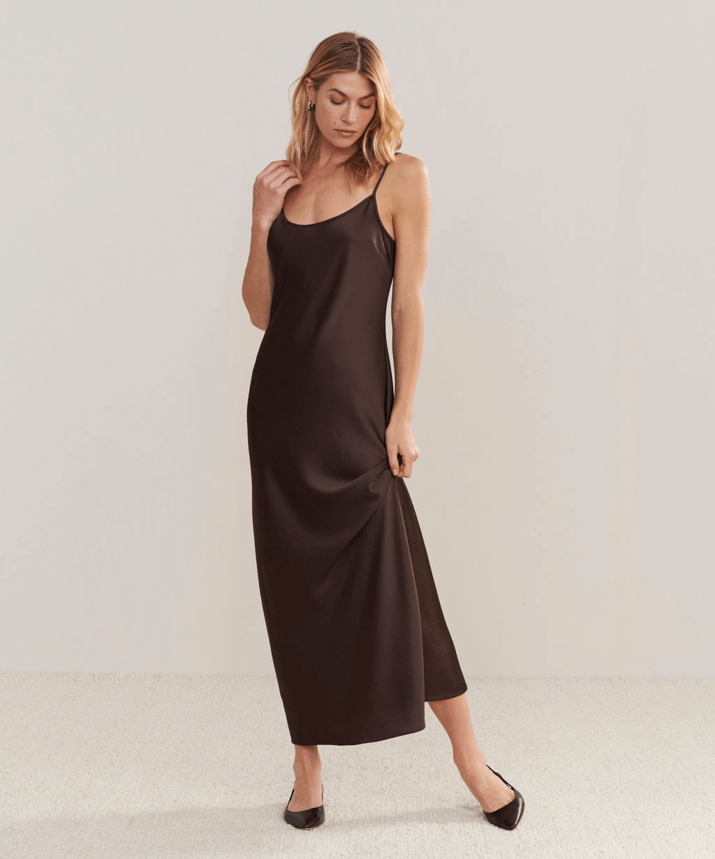Jenni Kayne Cleo slip dress on model.