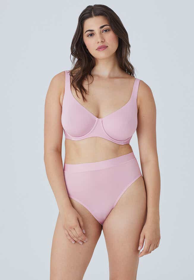 woman wearing matching pink bra and underwear