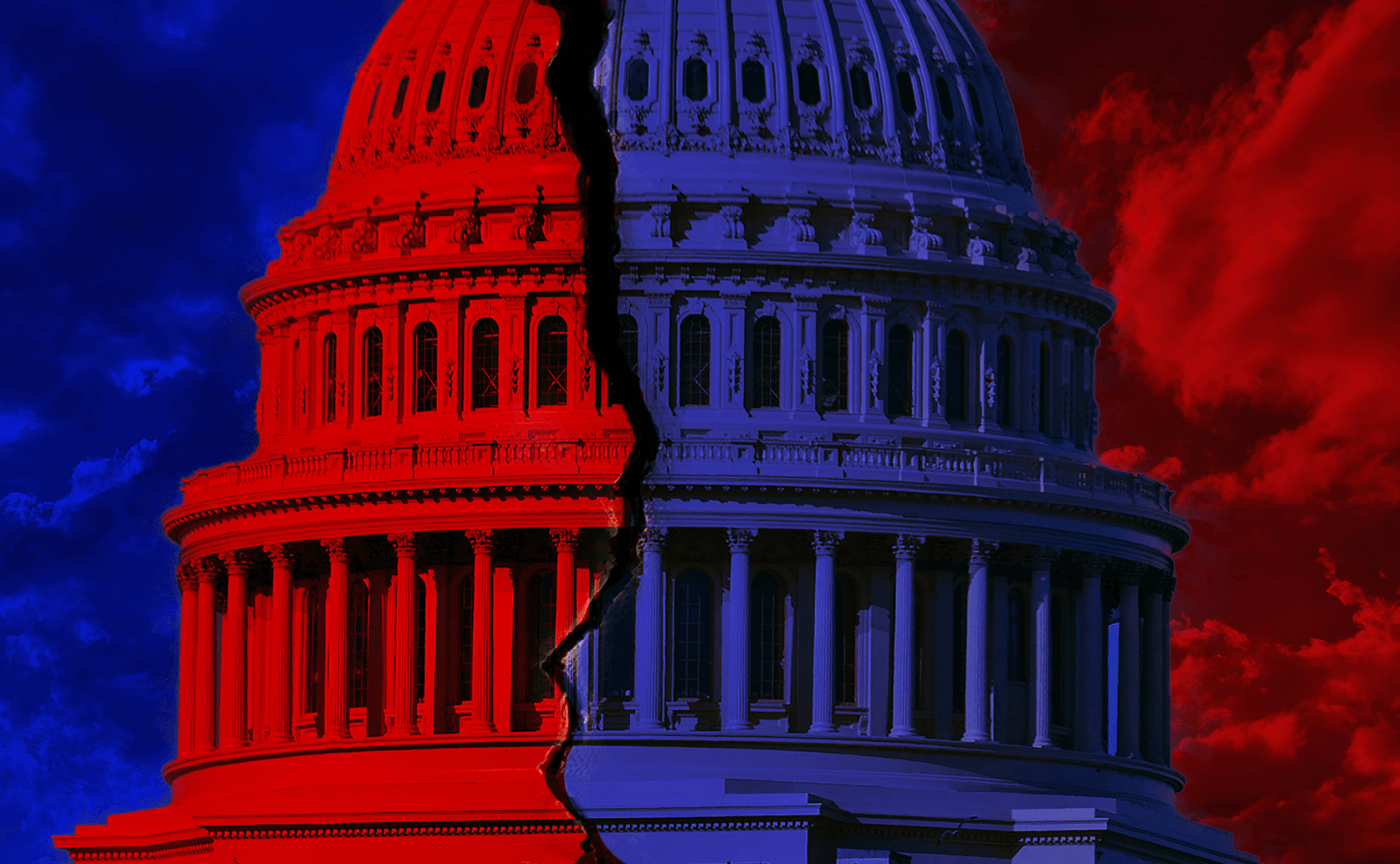 Capitol building in red and blue