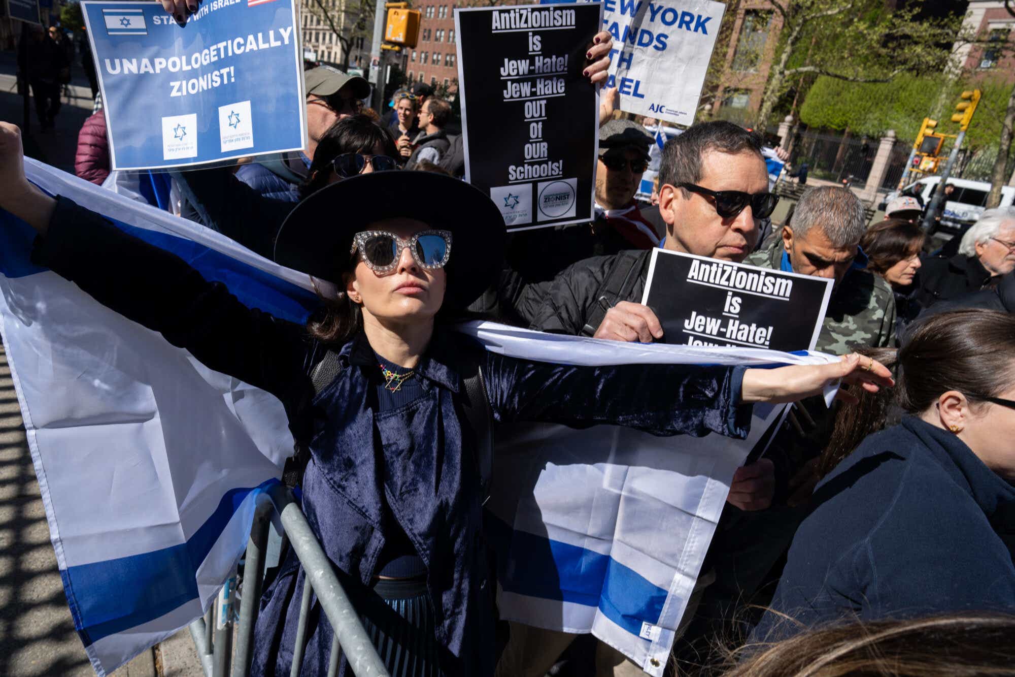 People attend a pro-Israeili rally held by Assistant Professor Shai Davidai at Columbia University on April 22, 2024 in New York City.