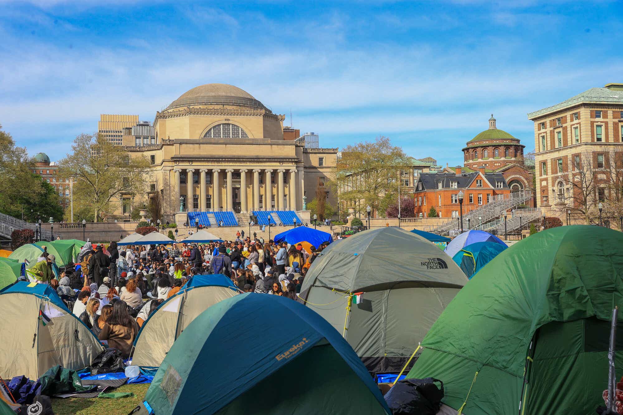 NEW YORK, UNITED STATES - APRIL 23: "Gaza Solidarity Encampment" at Columbia University entered its one-week in New York, United States on April 23, 2024. (Photo by Selcuk Acar/Anadolu via Getty Images)