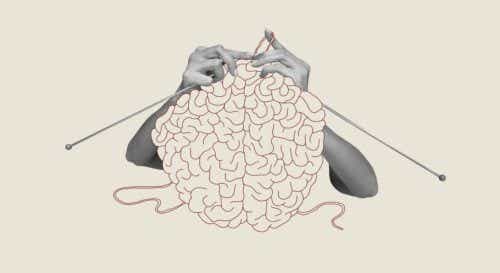 Human hands knitting brain.