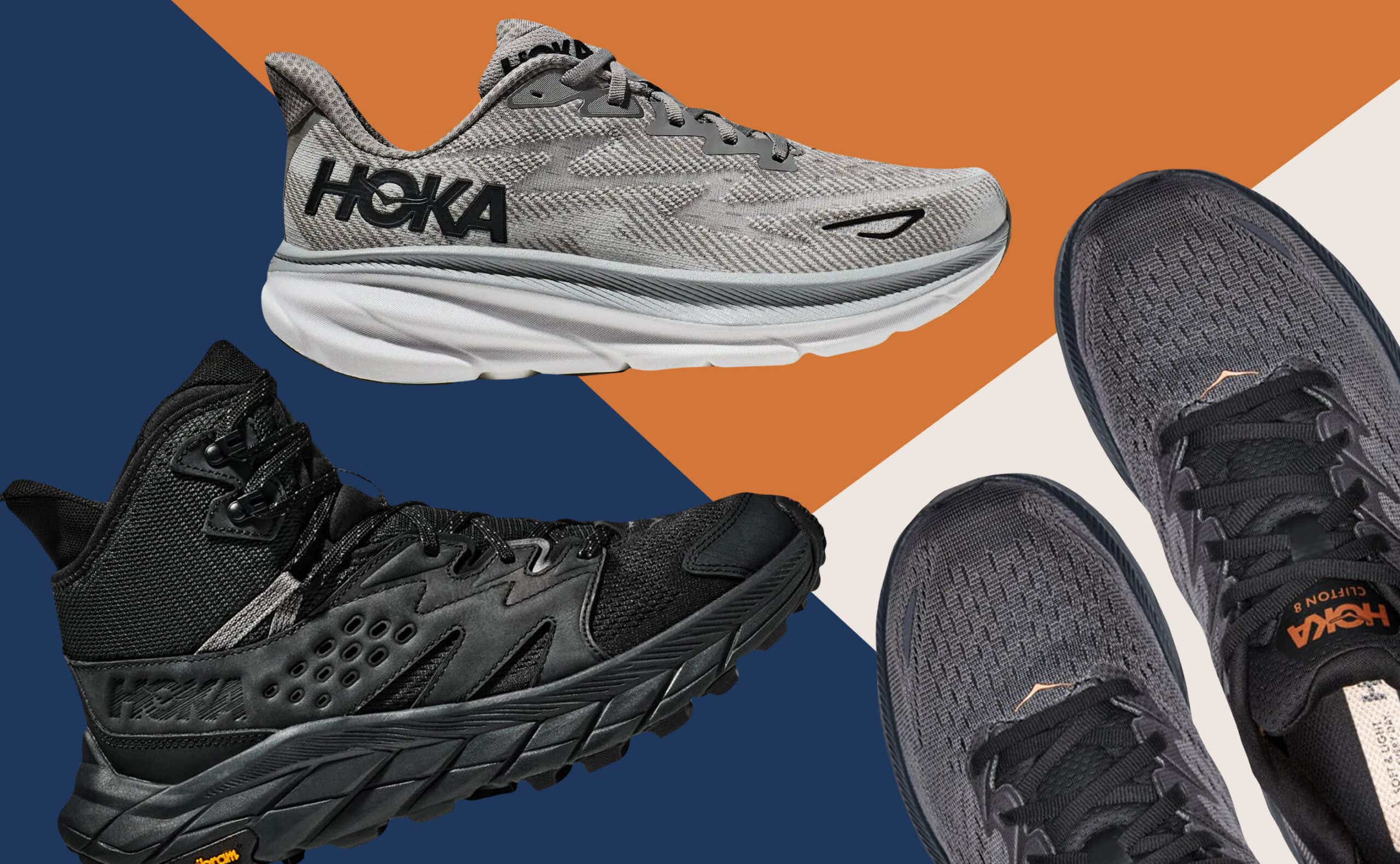 collage of hoka sneakers