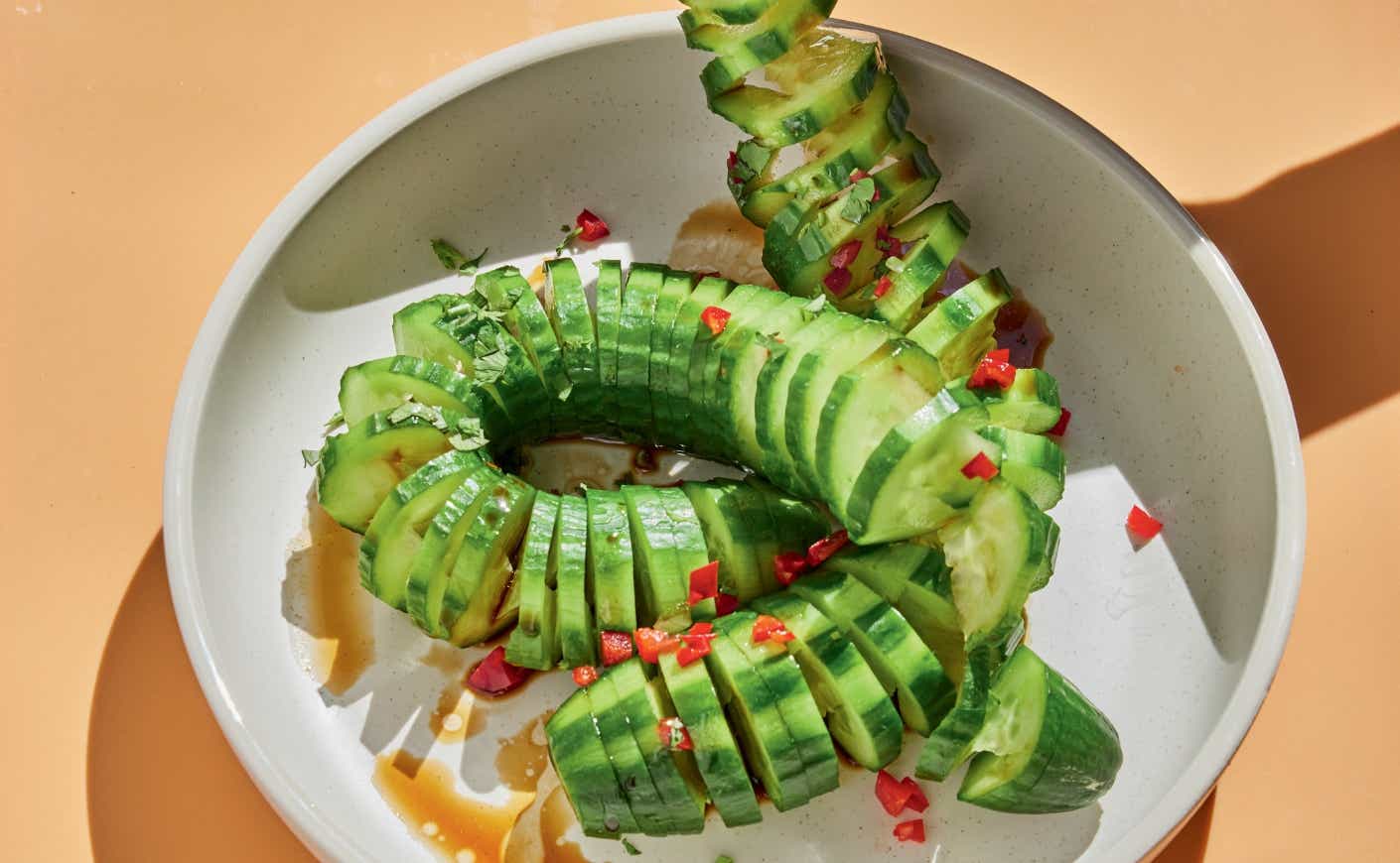 A spiral cucumber salad