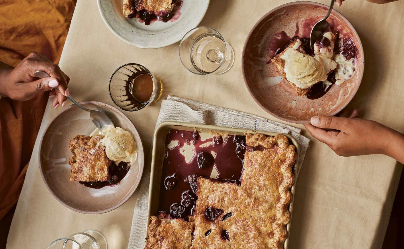 a dish of cherry slab pie