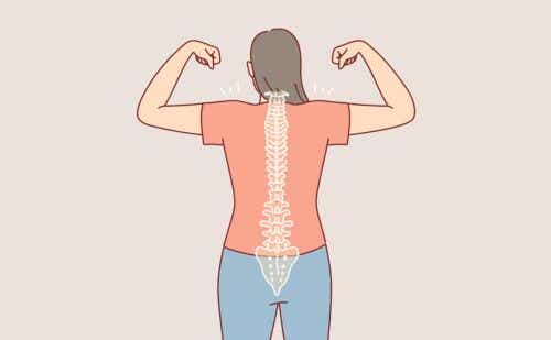 illustration of a woman showing off her strong arms and seeing through to her spine