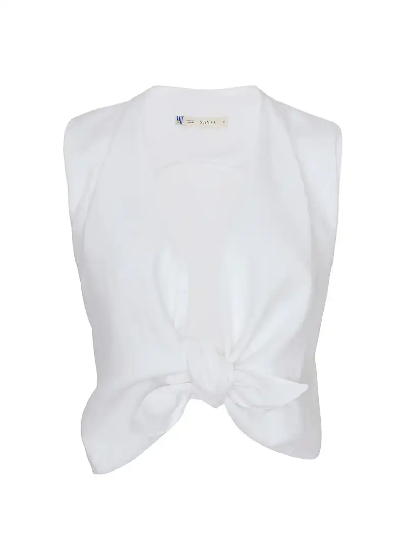 SAVIA linen tie front top white