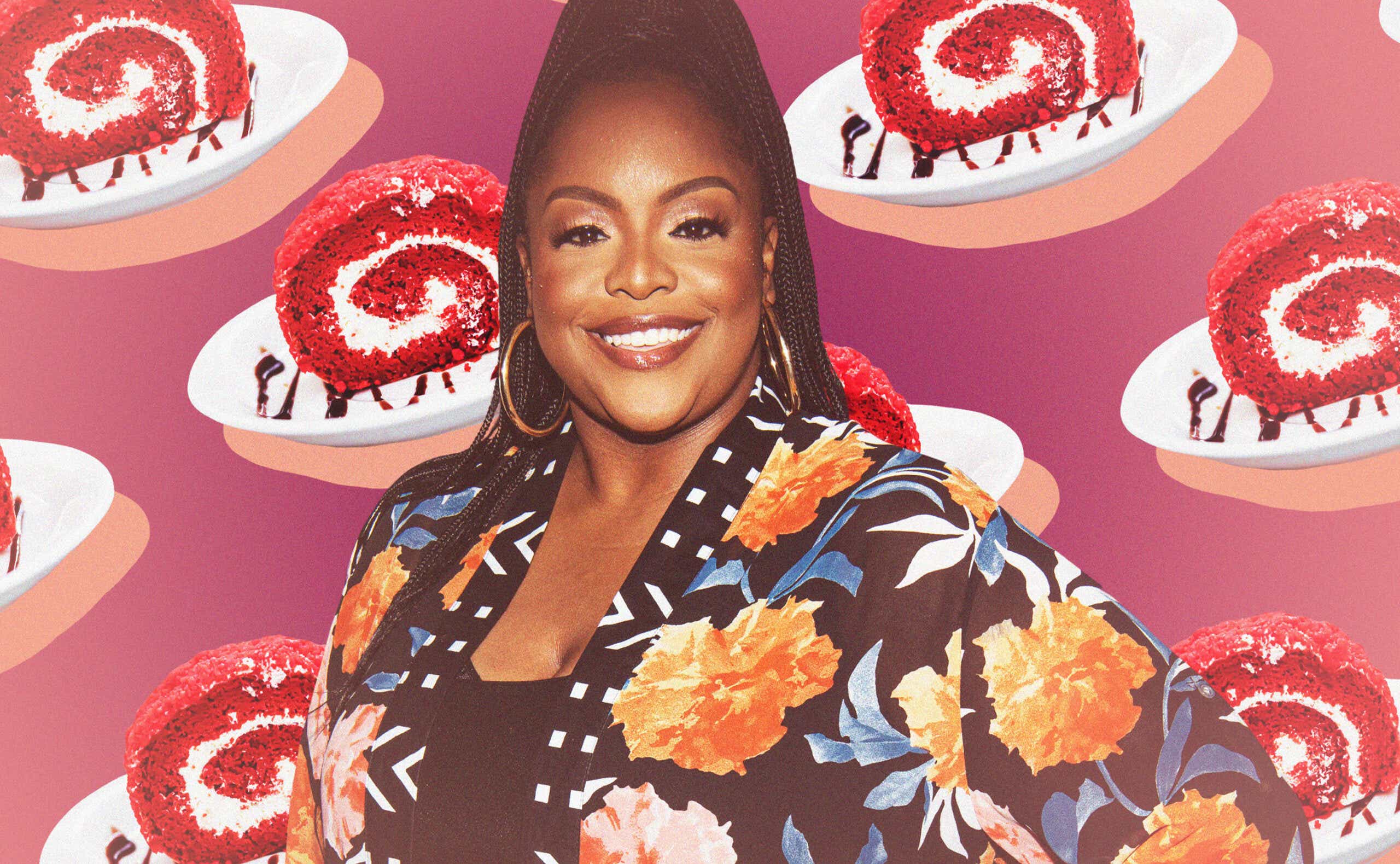 Kardea Brown and red velvet swiss roll cake