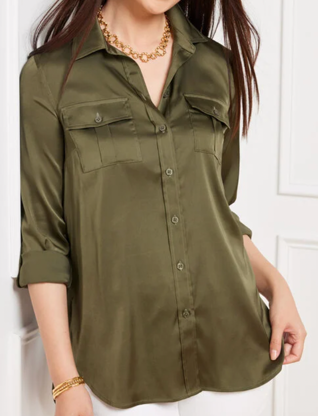 Talbots Satin Charmeuse Utility Shirt