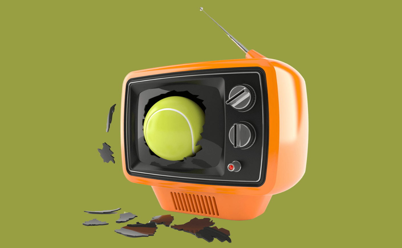 tennis ball smashing a TV screen