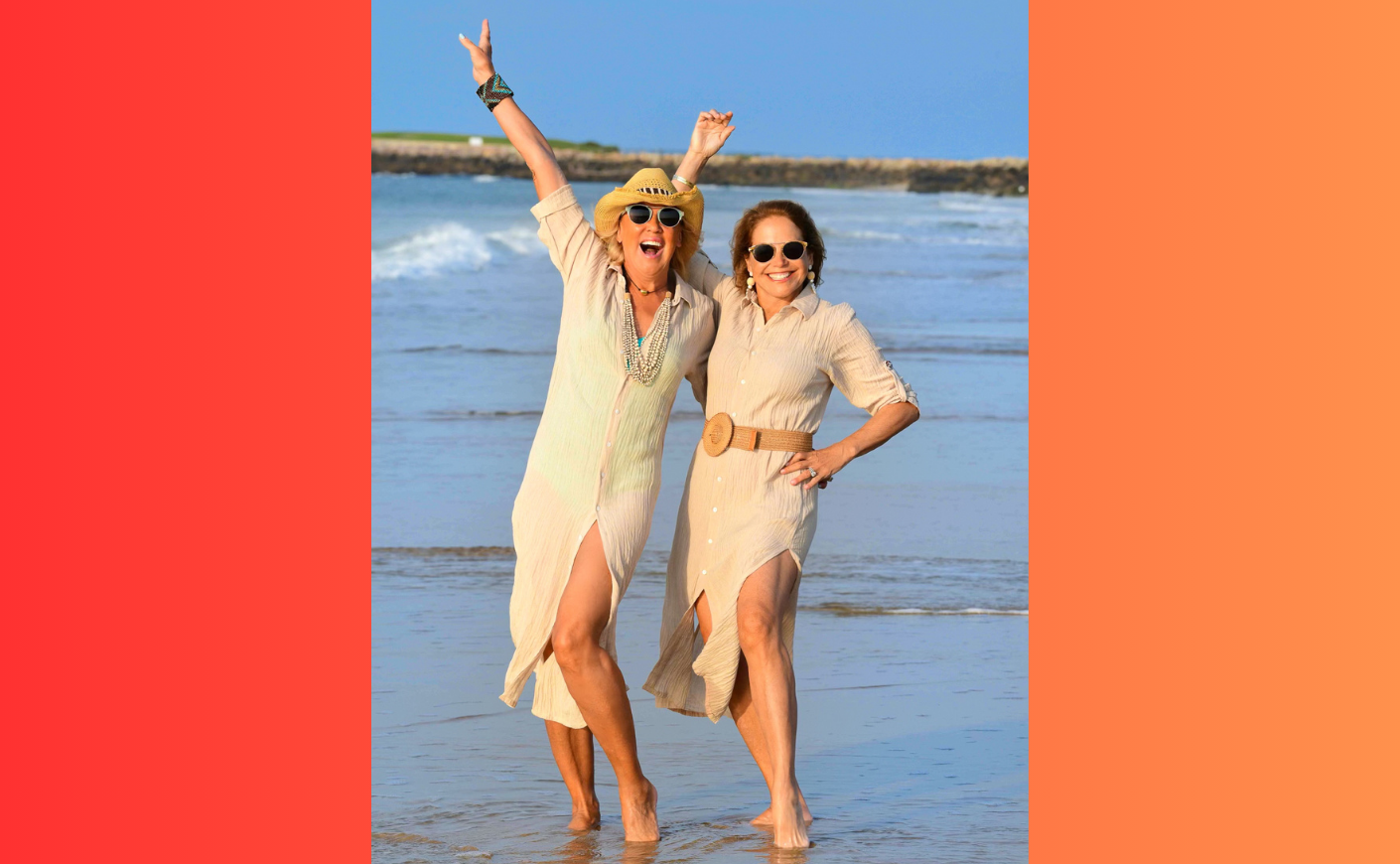 katie couric and laurie kittle on the beach