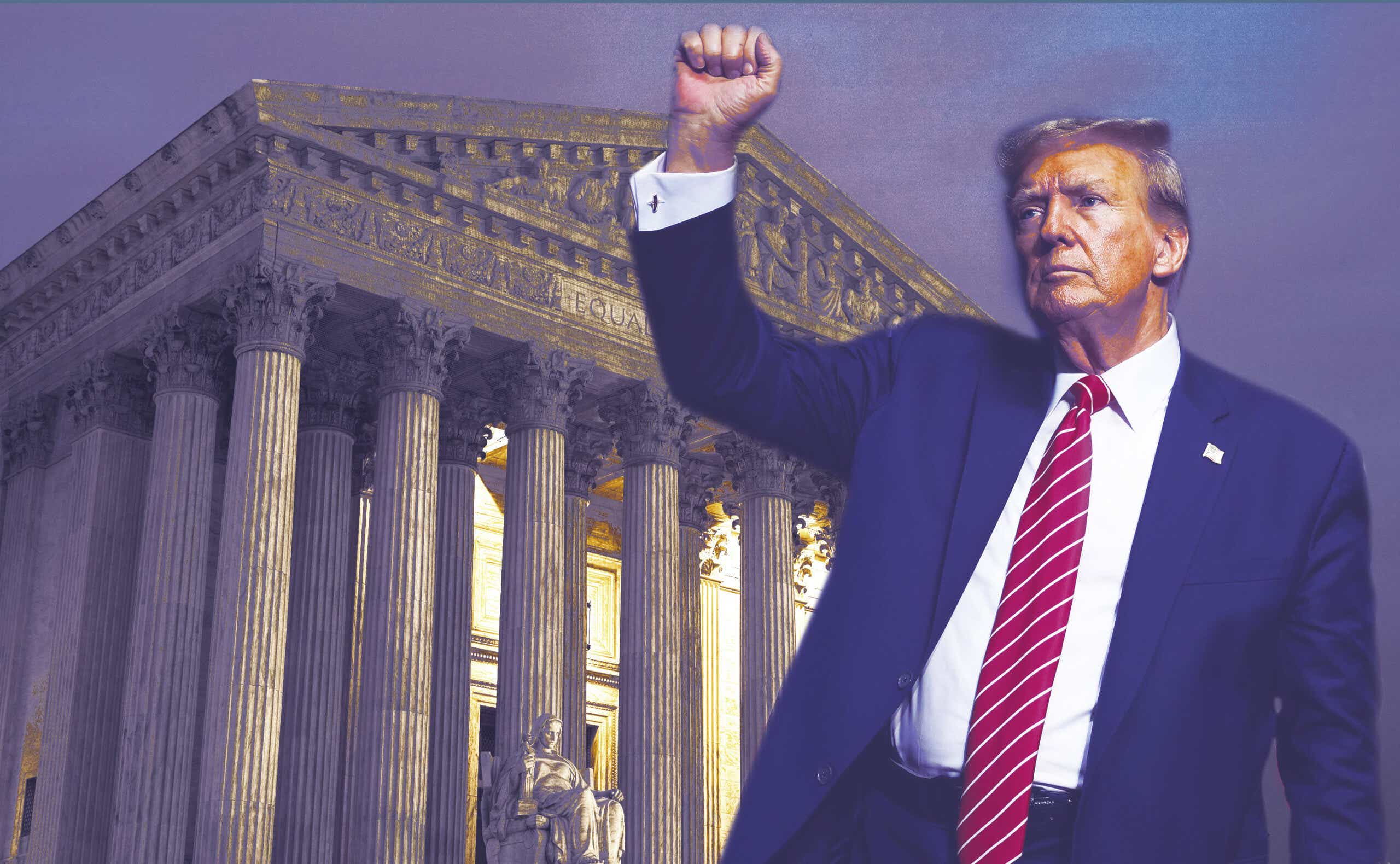 Donald Trump superimposed over the Supreme Court building