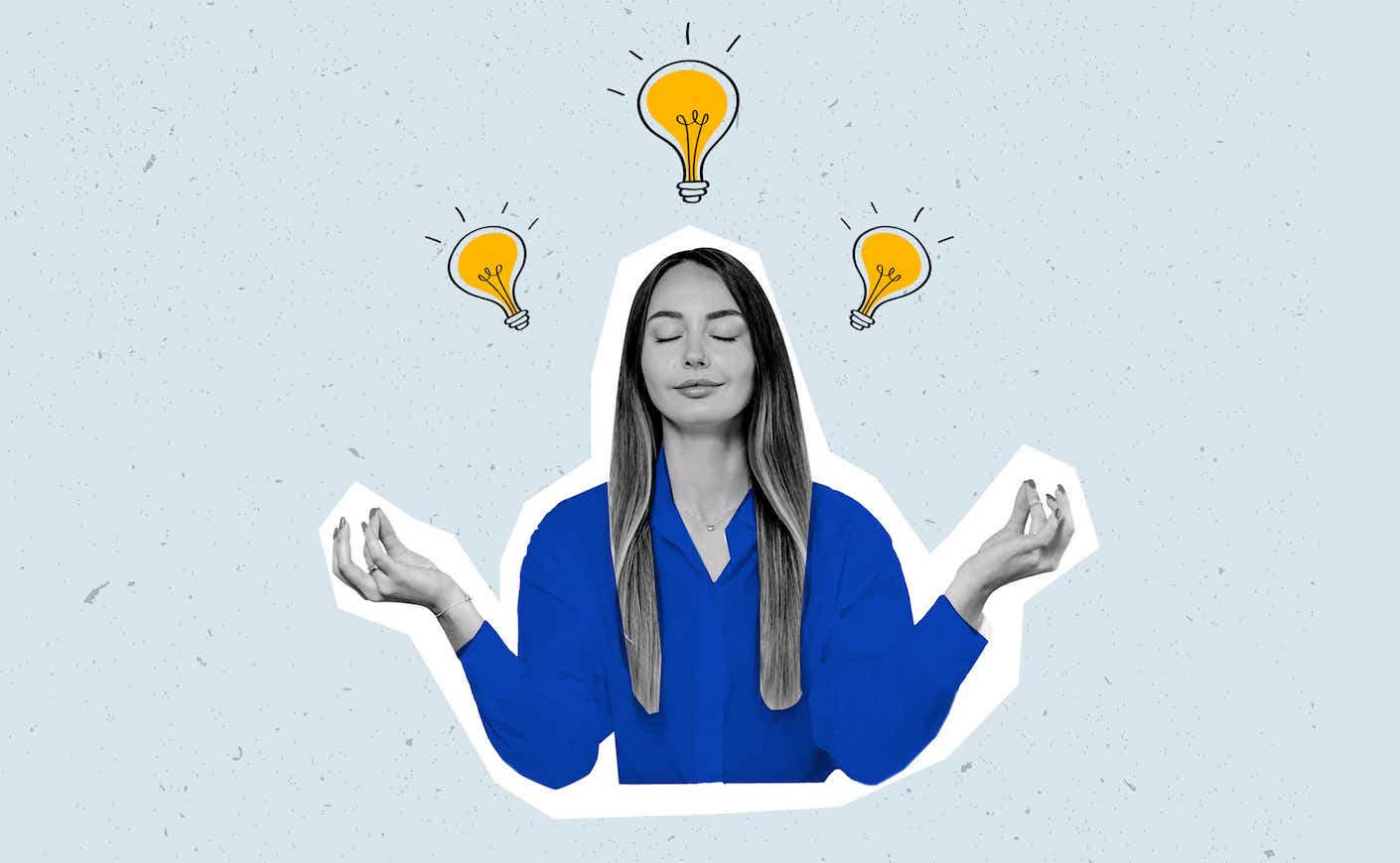 Woman meditating with lightbulbs around her head