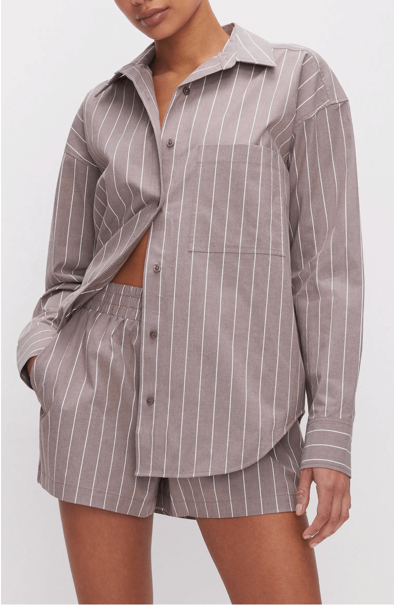 Oversize Stripe Stretch Cotton Poplin Button-Up Shirt