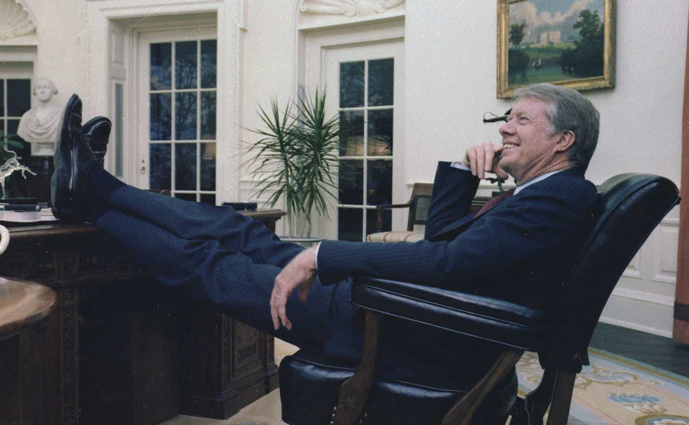 Jimmy Carter sitting in the Oval Office ca. 18 April 1978