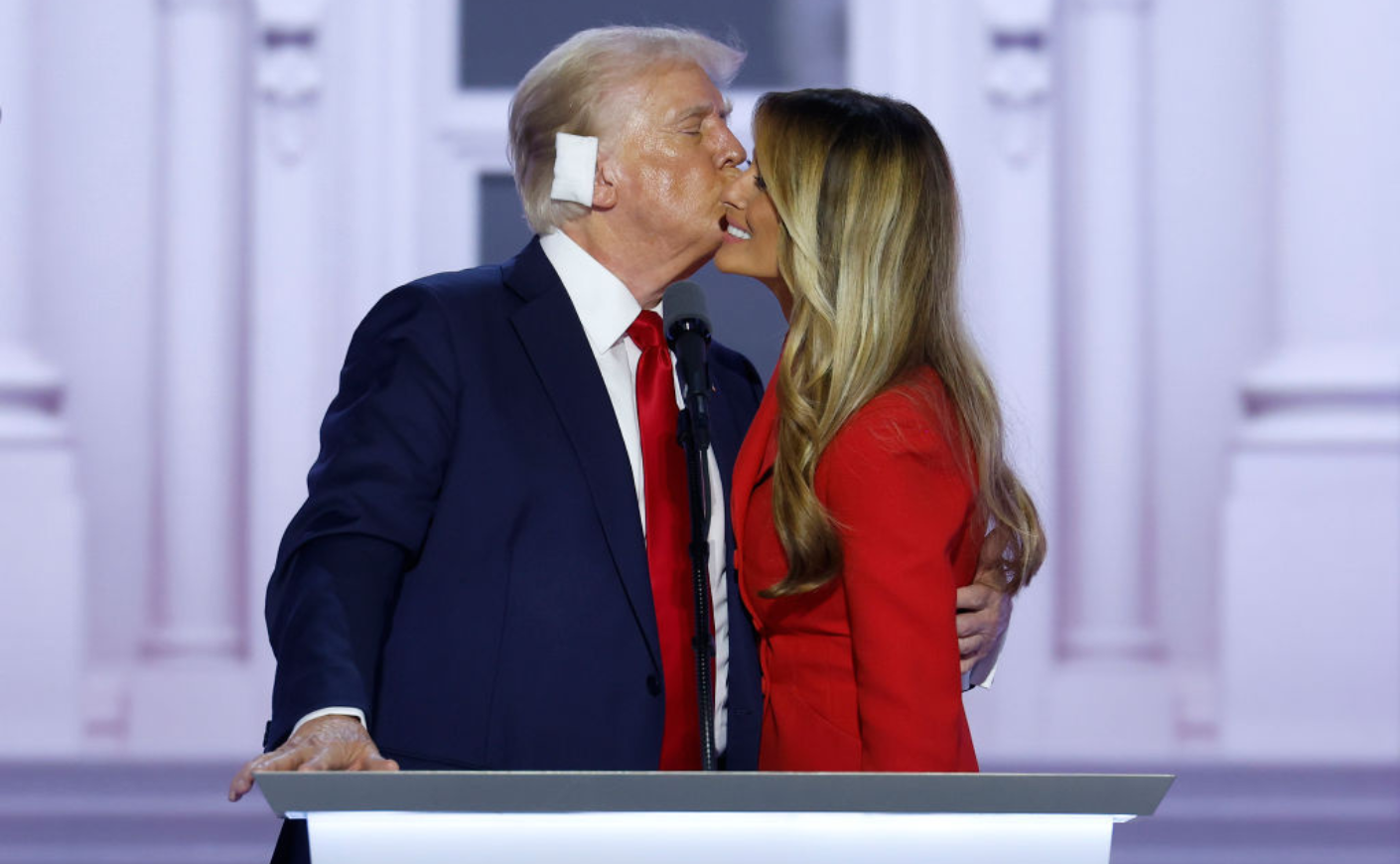 Melania Trump appears with her husband, whose ear was bandaged after an assassination attempt, at the 2024 Republican National Convention.