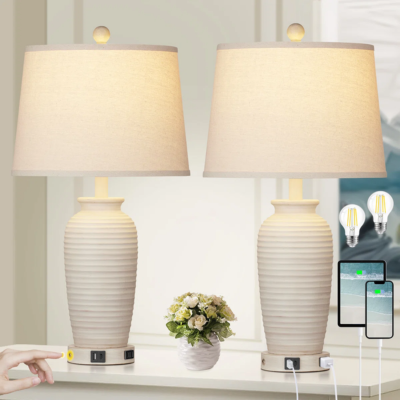 Highland Dunes 25" USB Bedside Table Lamp Set