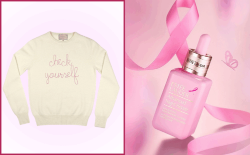 breast cancer awareness sweater and estee lauder serum