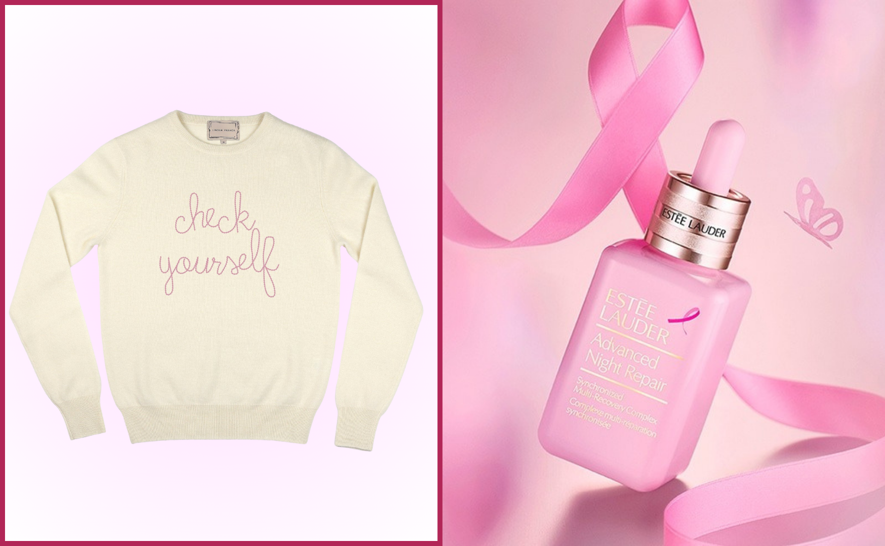 breast cancer awareness sweater and estee lauder serum