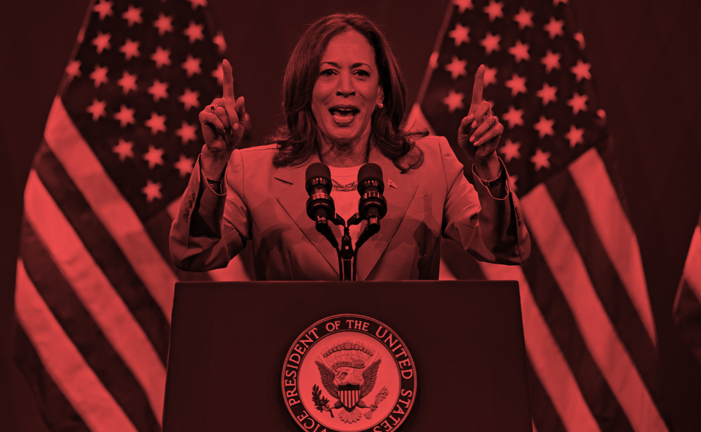 kamala harris under a red filter