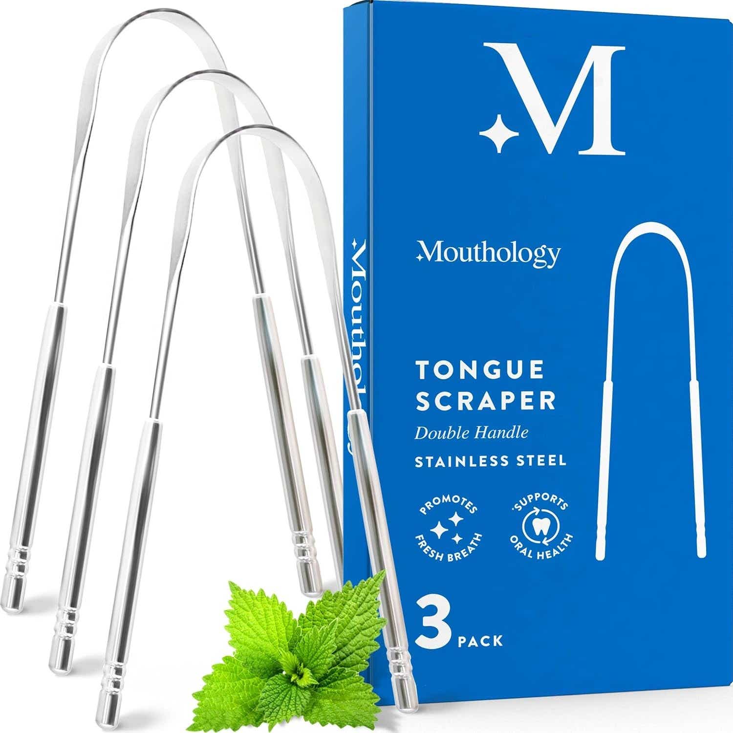 Mouthology Tongue Scraper for Adults, Stainless Steel Metal Tongue Scraper for Tongue Cleaning and Reducing Bad Breath, Tong Style Tongue Scraper for Oral...