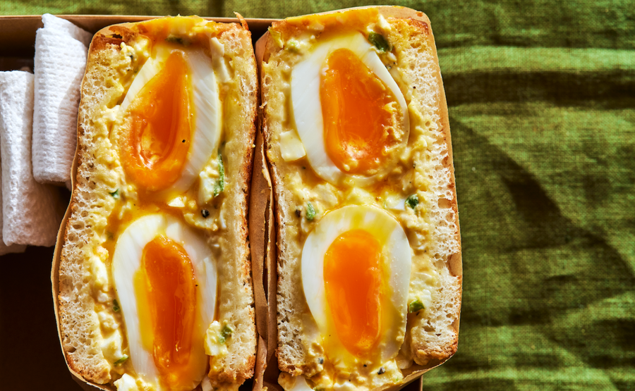 a jammy egg salad sandwich