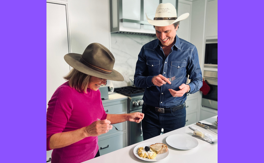 Kimbal Musk and Katie cook eggs together