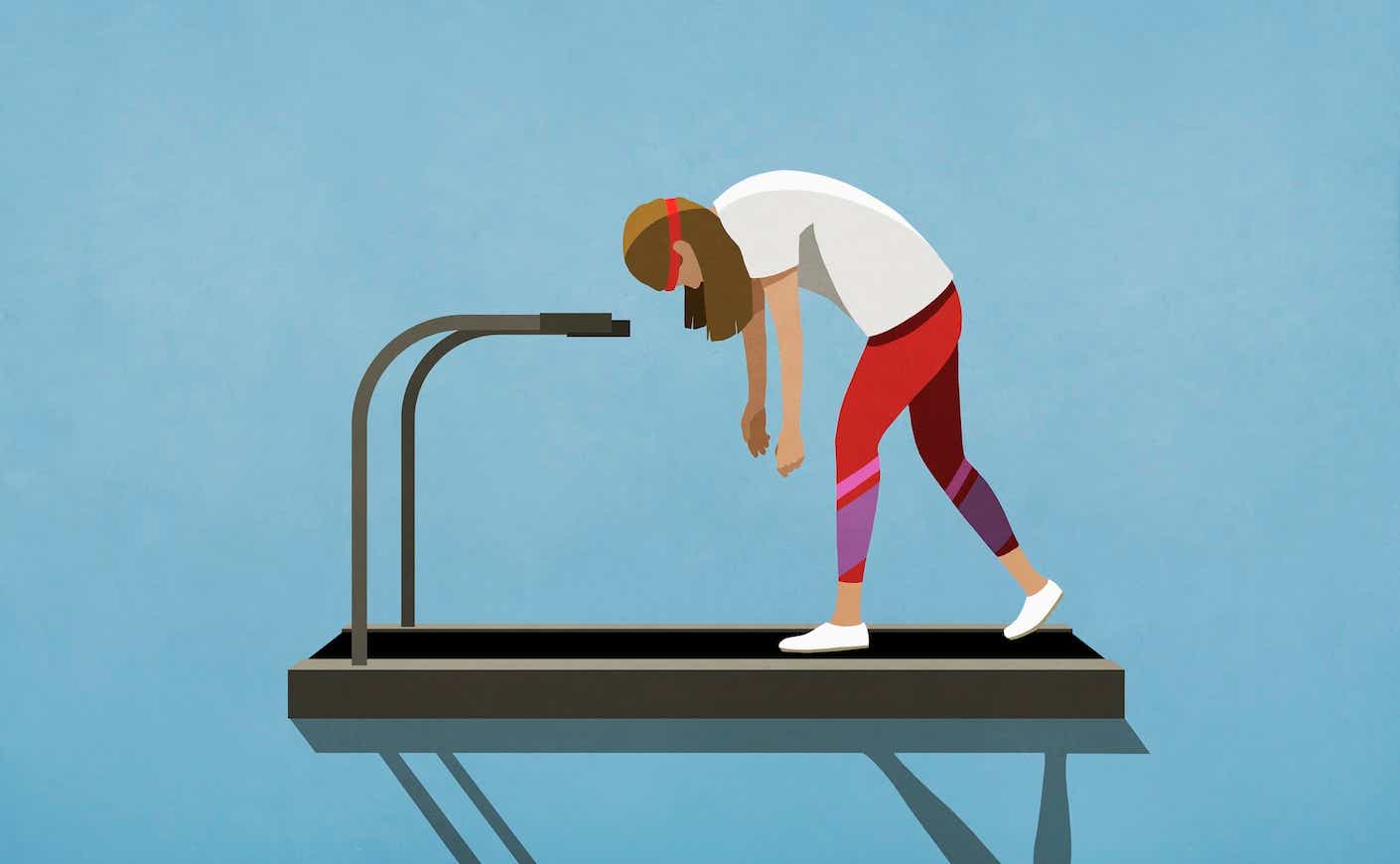 tired woman on a treadmill