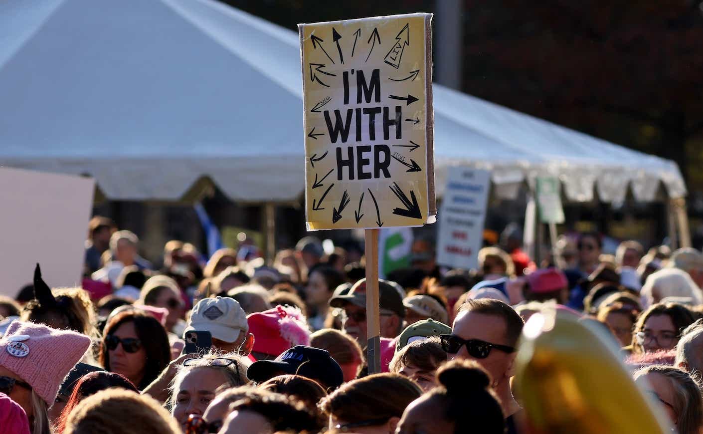 Demonstrators are seen during the "We Won't Go Back" Women's March To The White House on November 02, 2024 in Washington, DC.