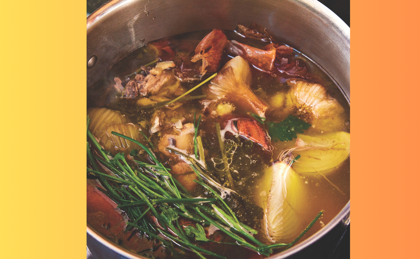 Chicken stock in a pot