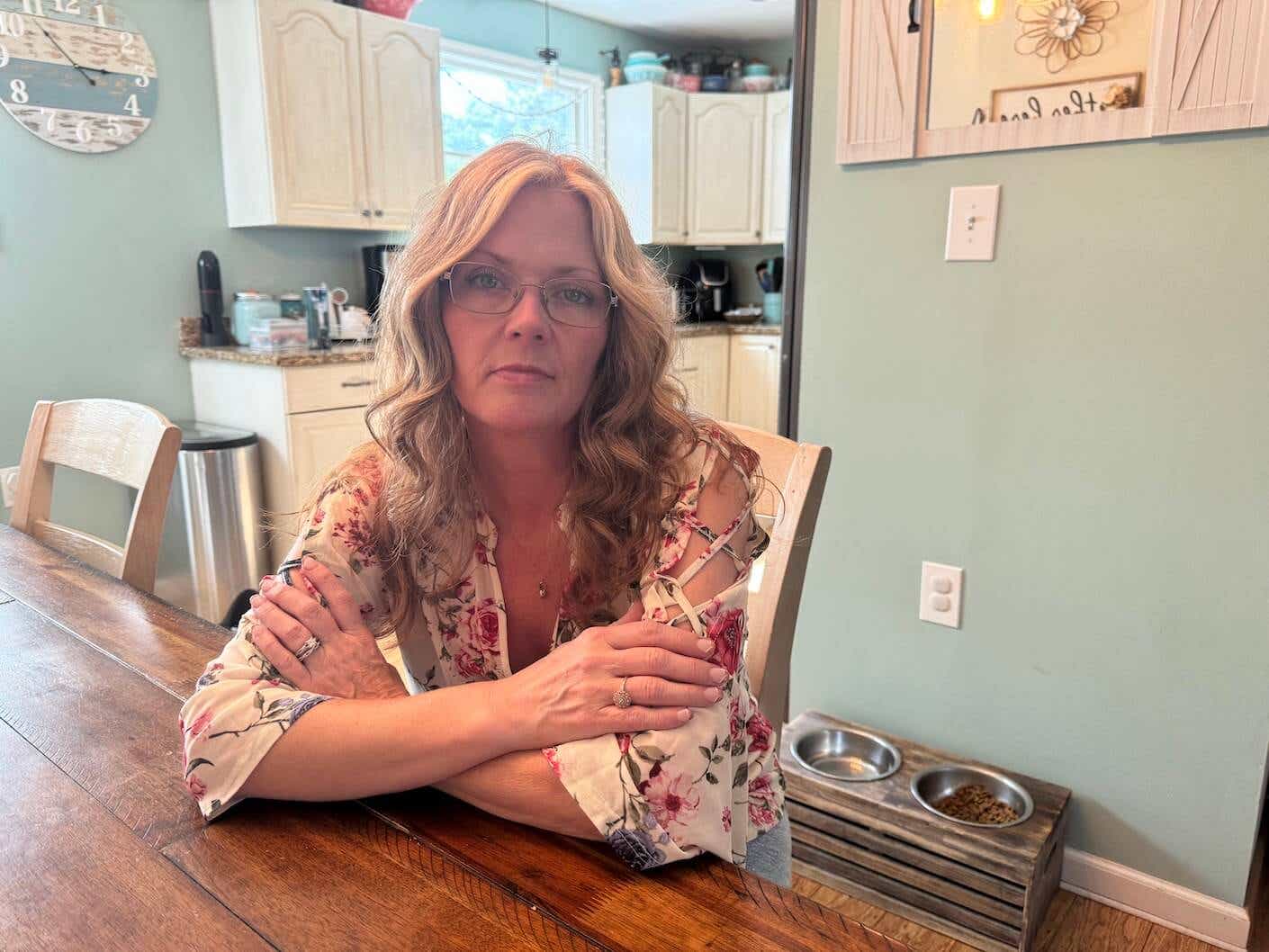 Becky Carroll at her kitchen table.