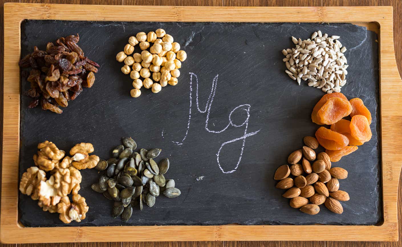 Image of different seeds, beans and nuts that contain magnesium