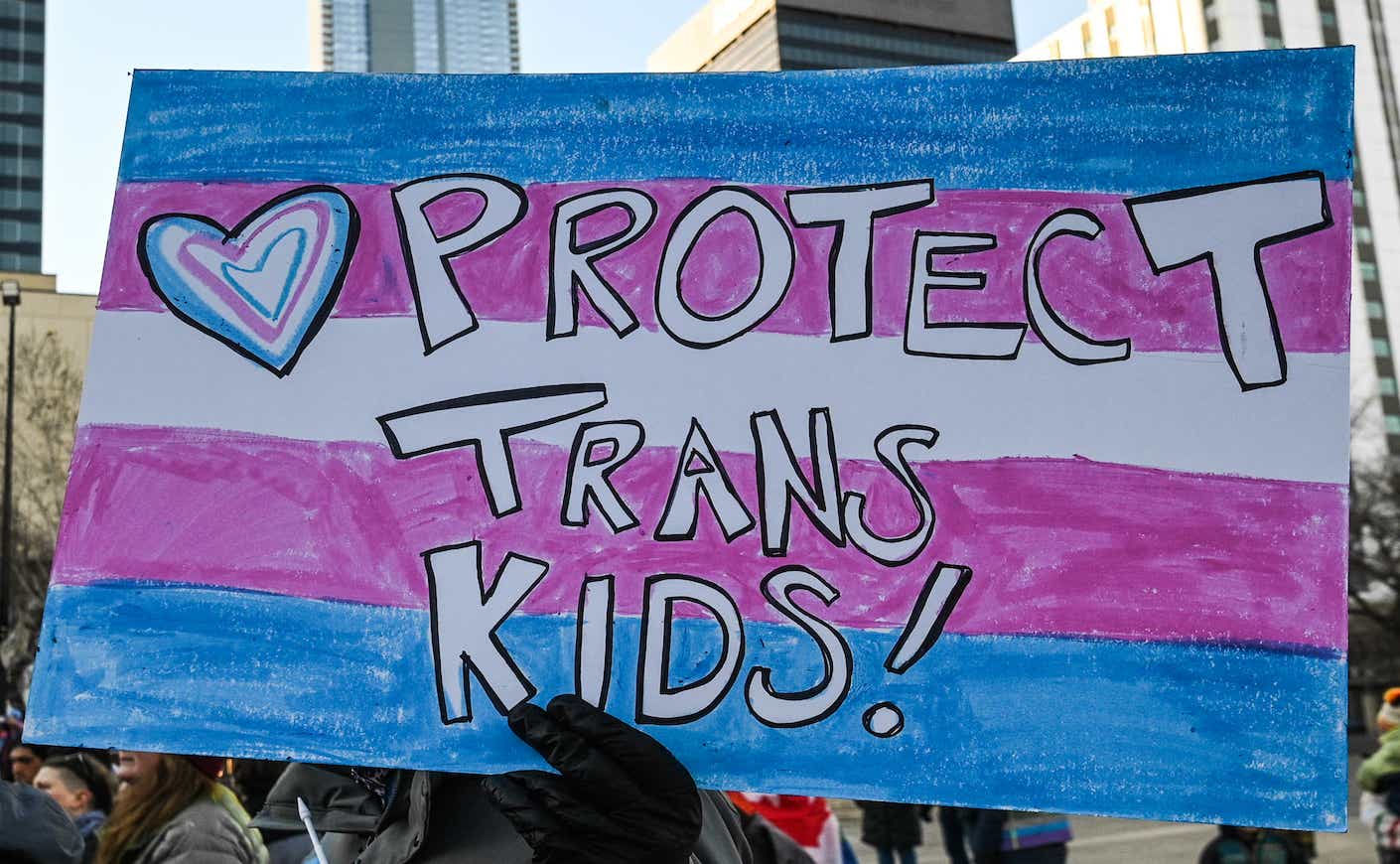 Edmonton Rally In Support Of Trans Youth, sign saying "protect trans kids"