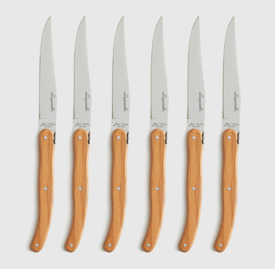 set of 6 steak knives with olivewood handle