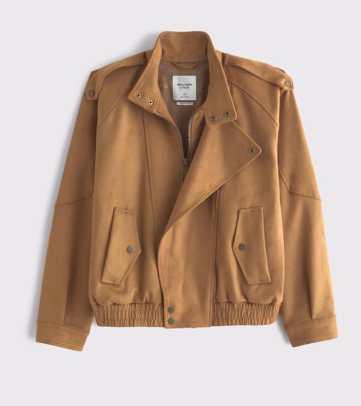 brown vegan suede bomber jacket