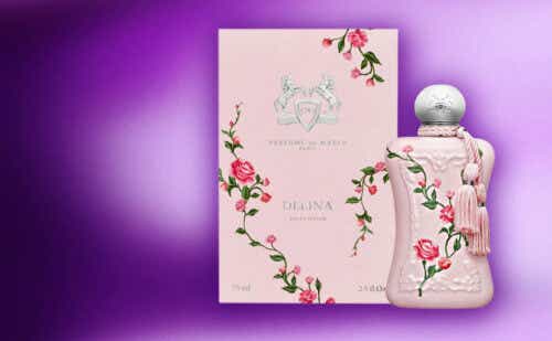 delfina parfum de marly on purple background