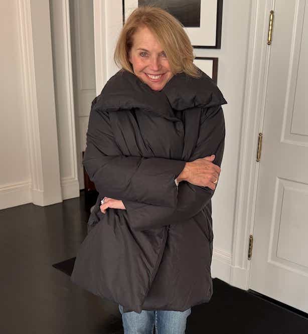 katie couric in black puffer coat