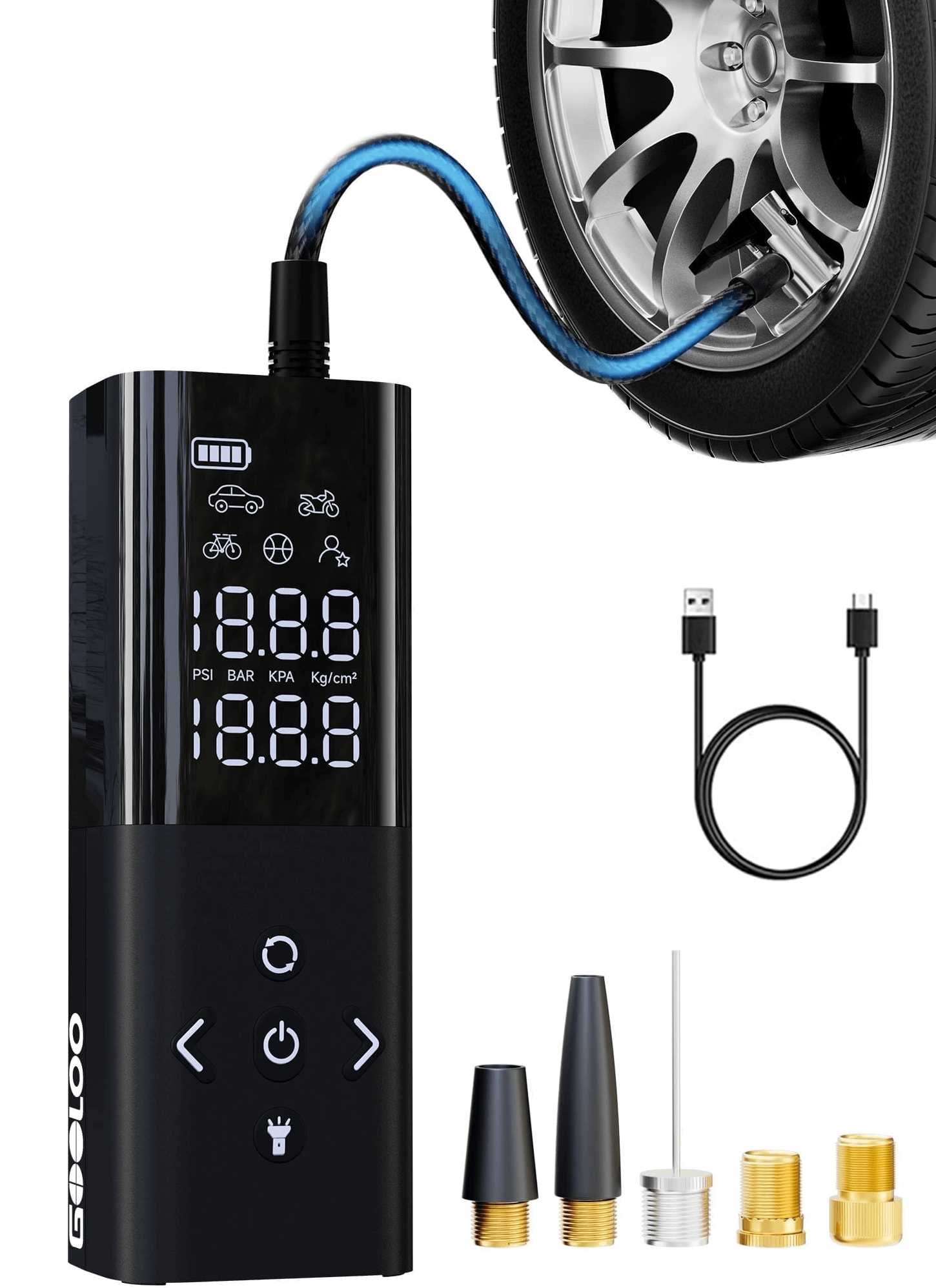 Portable air compressor with different tips