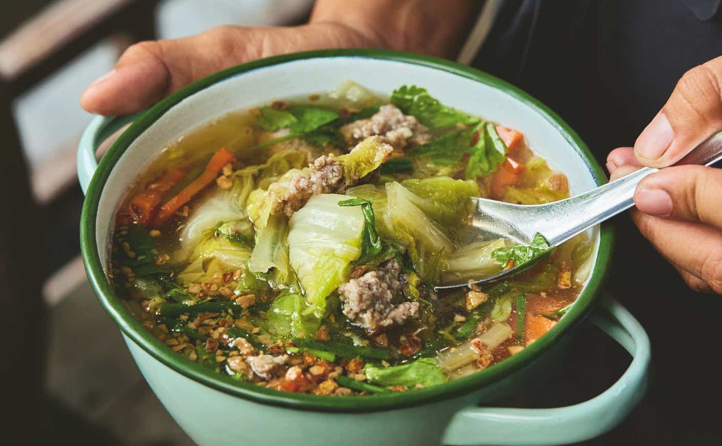 A bowl of pork meatball soup.